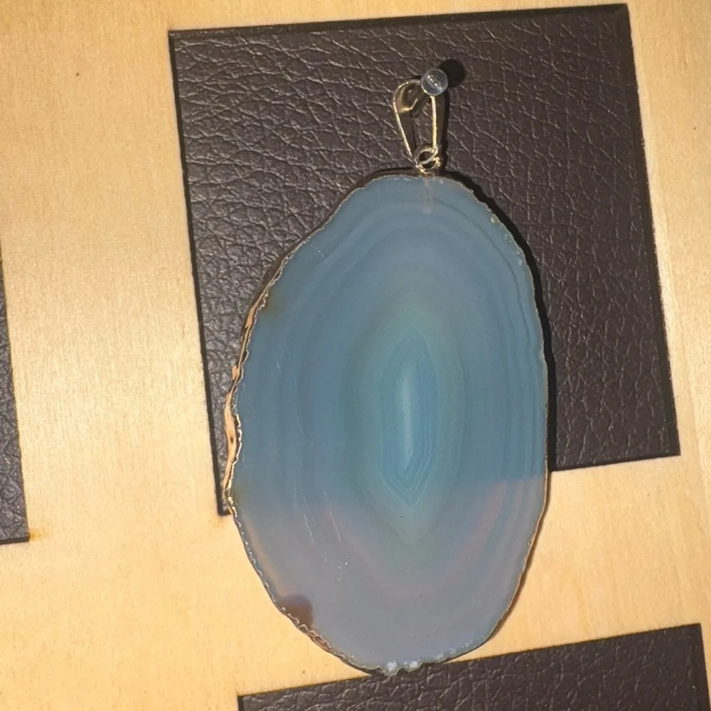 ✨ Silver Horizon Agate Pendant | Blue Gray Slice Necklace | Boho Chic Jewelry - Picture 1 of 5